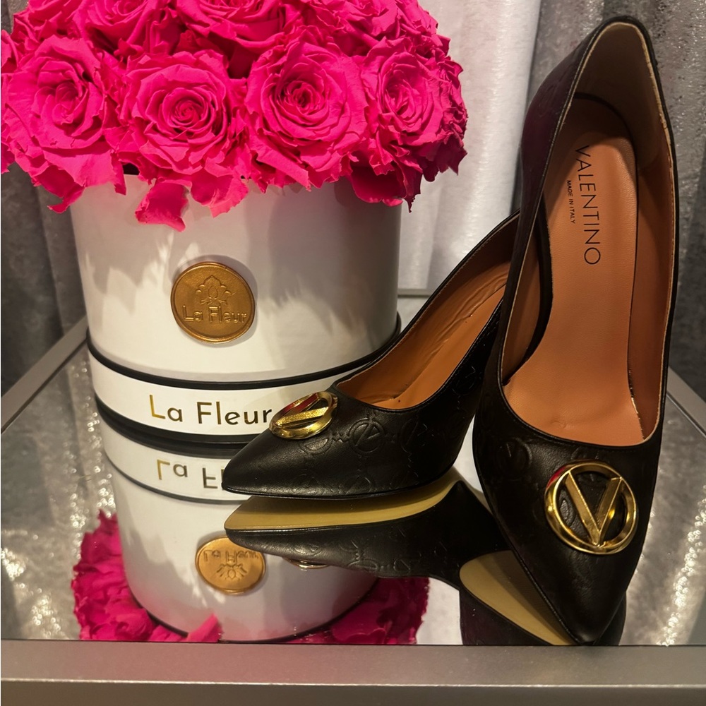 Mario Valentino Black Heels with Gold Detail